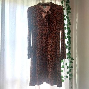 Vera Fishbaugh Womens Leopard Print Long Sleeve Dress Sz Large